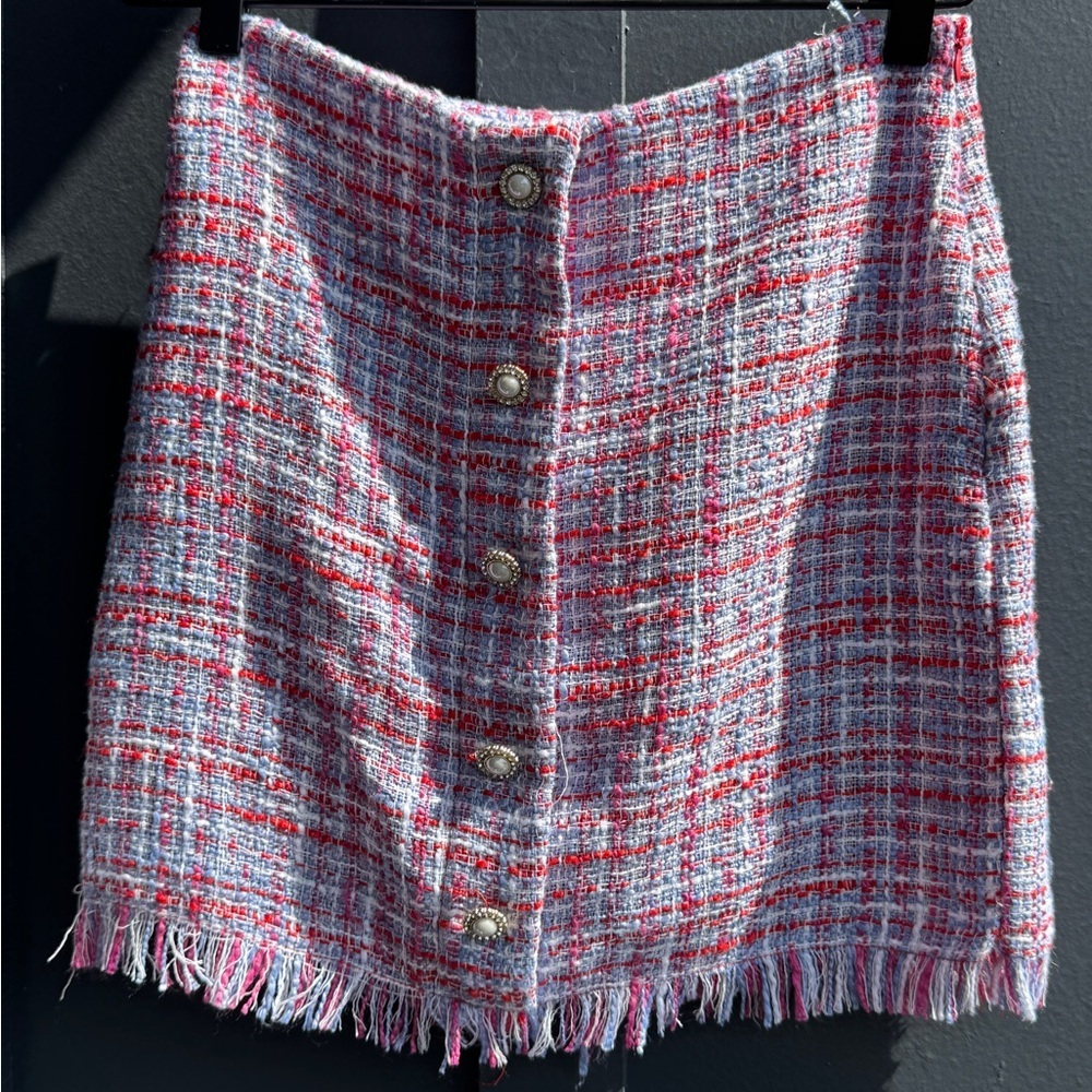 Zara Red and White Tweed Mini Skirt‎